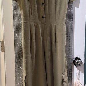 Monteau Sage Green Collared Jumpsuit